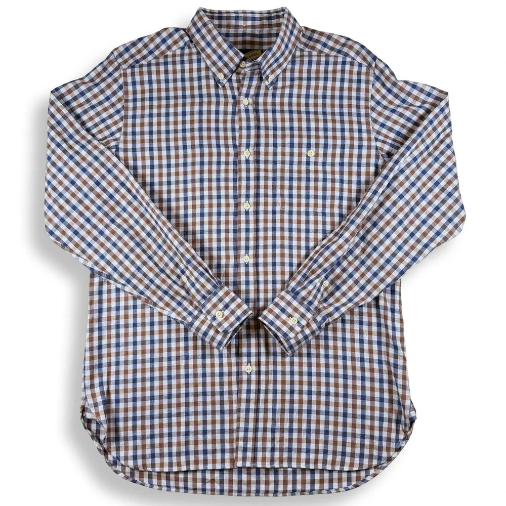 Onward Reserve Reserve Label‎ Blue Brown Gingham Cotton Button Down Shirt Mens L